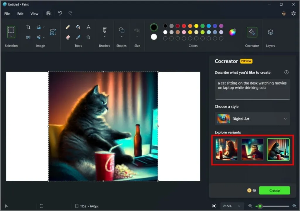 3 images AI seront générées dans l'application Paint