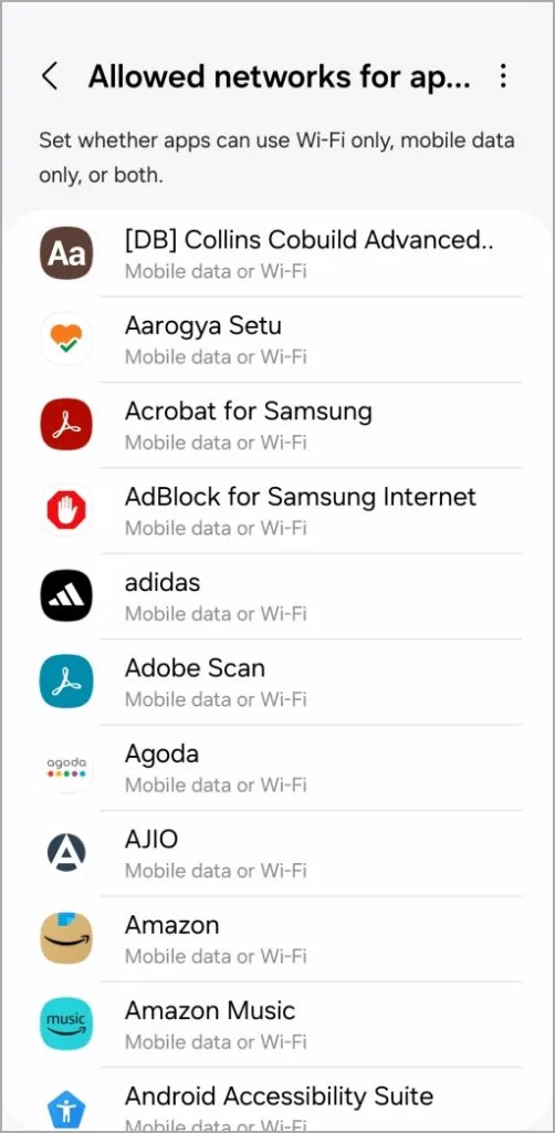 Apps-Liste auf dem Samsung Galaxy Phone