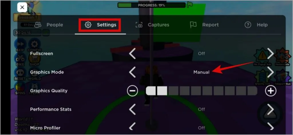 Ändern Sie die Grafikqualität in Roblox für iPhone