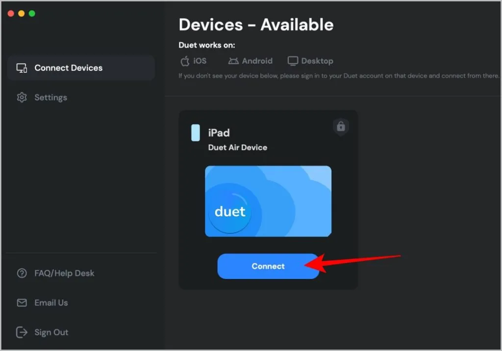 Connexion à l'iPad depuis Mac à l'aide de Duet Display