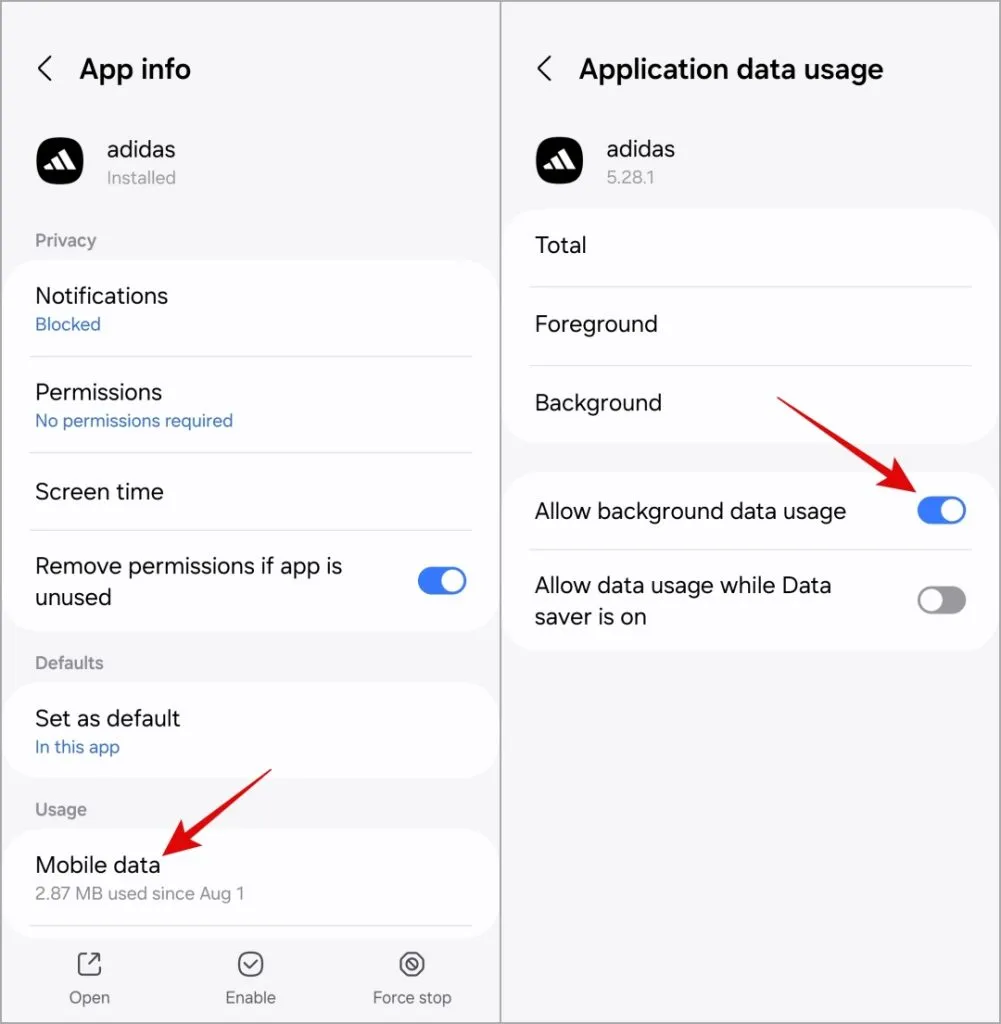 Deaktivieren Sie mobile Hintergrunddaten für eine bestimmte App auf dem Samsung Galaxy Phone