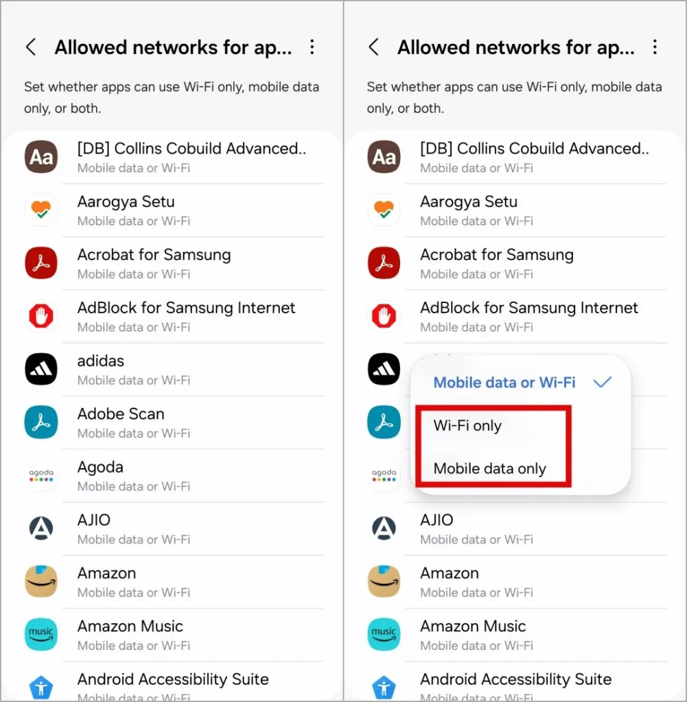 Deaktivieren Sie mobile Daten oder WLAN für eine bestimmte App auf dem Samsung Galaxy Phone