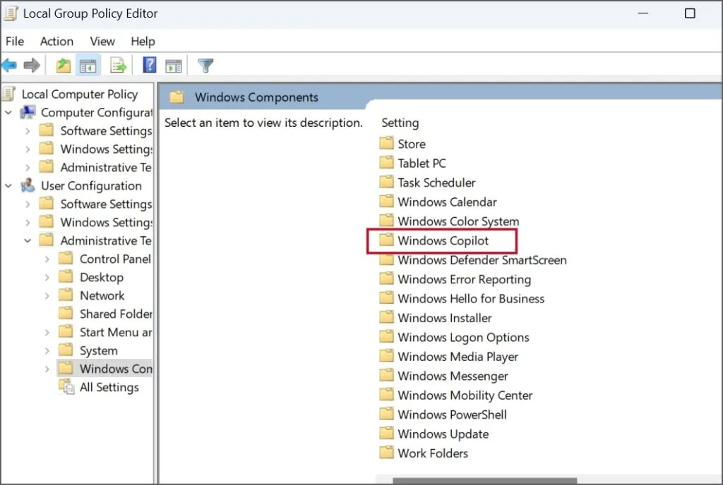 Deaktivieren Sie Copilot mithilfe des Gruppenrichtlinien-Editors