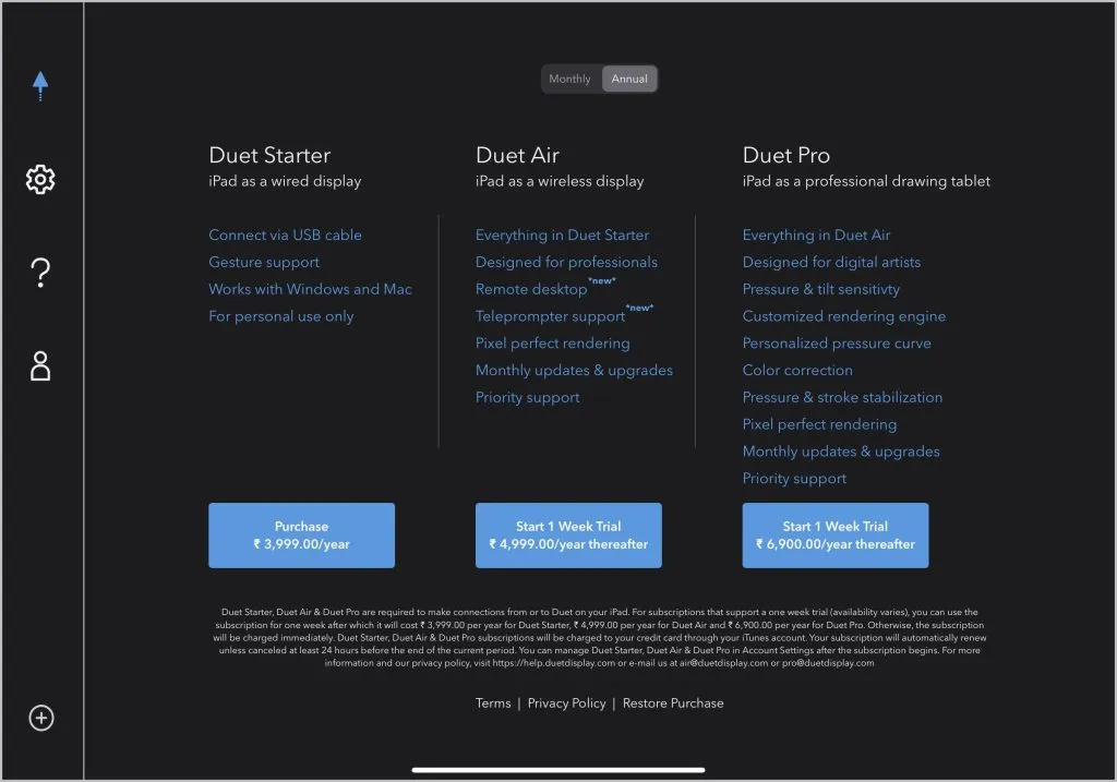 Abonnements Duet Display