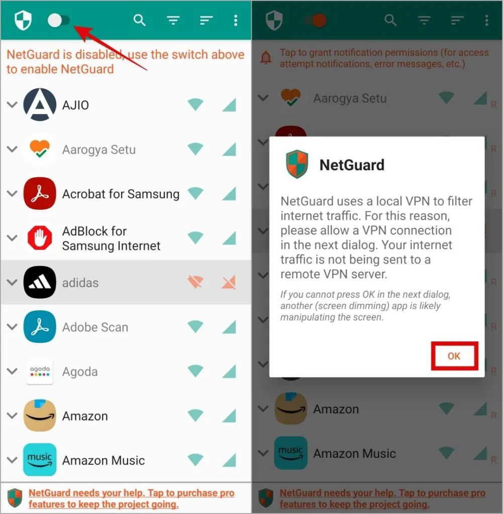 Aktivieren Sie NetGuard auf dem Samsung Galaxy Phone