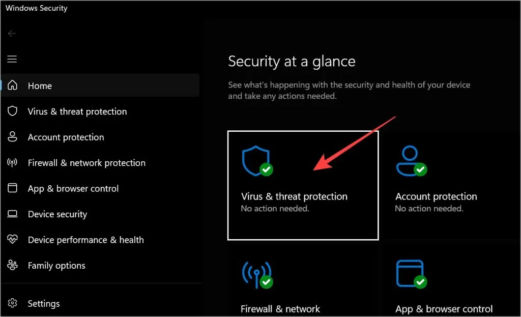 ouvrir la protection contre les virus et les menaces de la sécurité Windows dans Windows PC