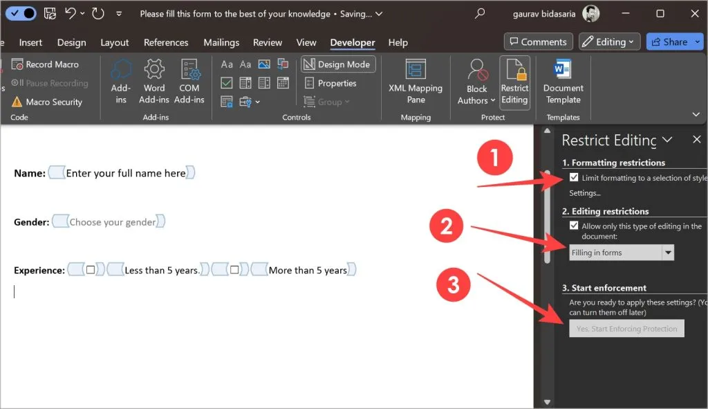 créer un formulaire à remplir dans Microsoft Word et appliquer la sécurité