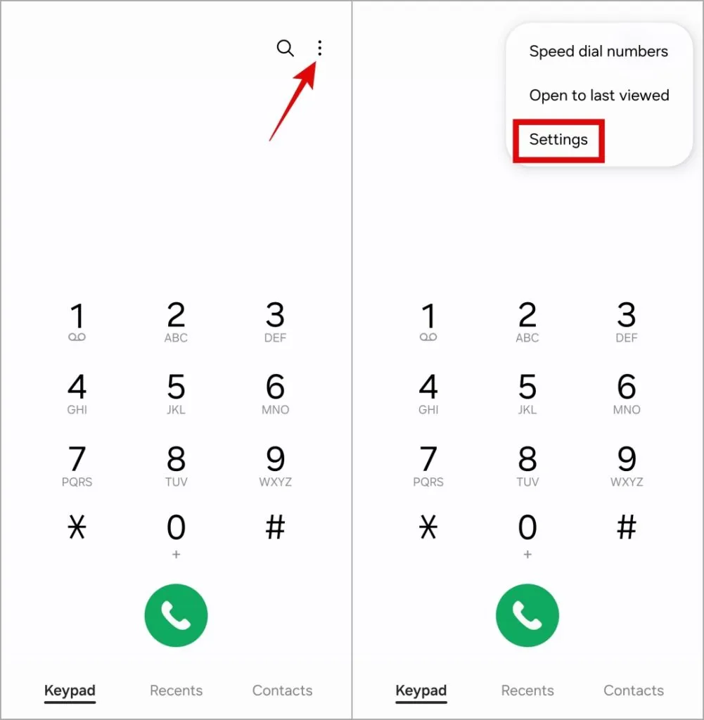 Paramètres de l'application téléphonique sur Android