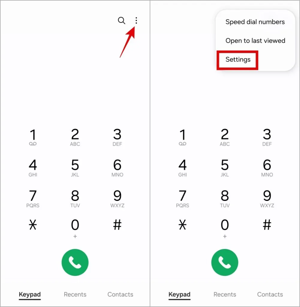 Paramètres de l'application téléphonique sur le téléphone Samsung Galaxy