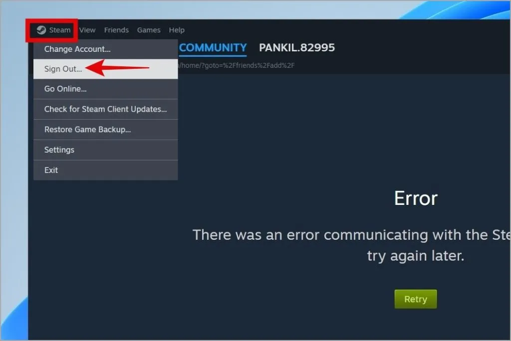 Se déconnecter de Steam sous Windows