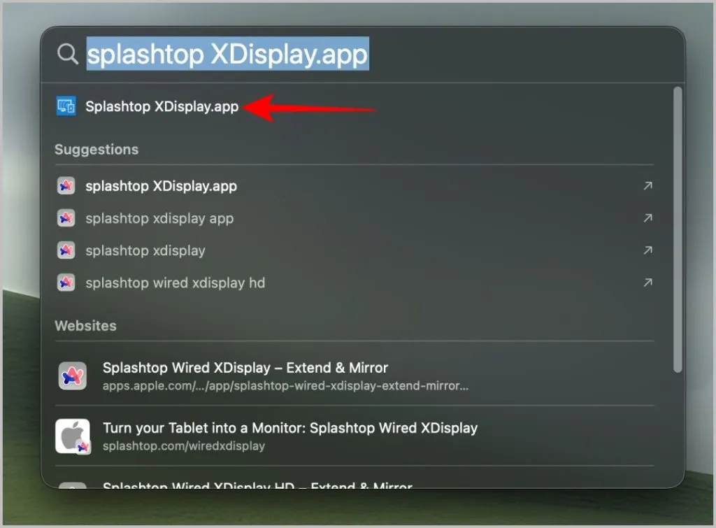 Öffnen der Splashtop XDisplay-App auf dem Mac