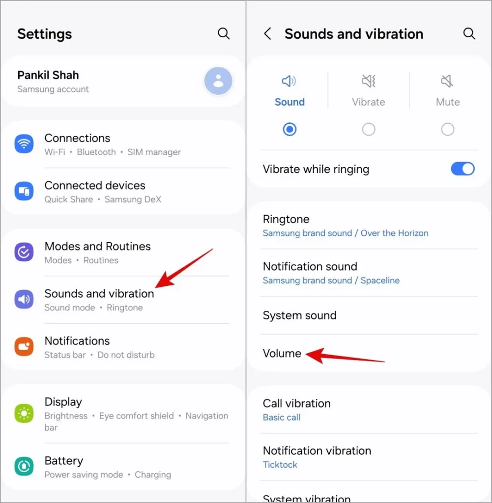 Paramètres de volume sur le téléphone Samsung Galaxy