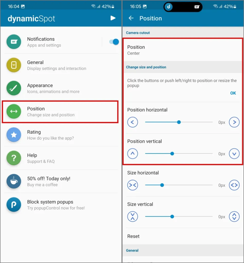 Ändern der horizontalen und vertikalen Position der dynamischen Insel in DynamicSpot