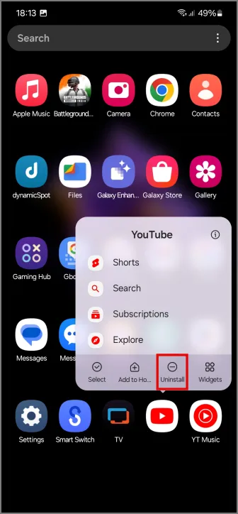 désinstaller l'application YouTube