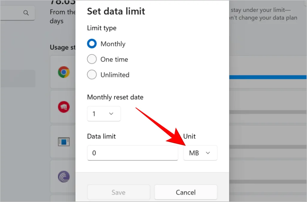 Dateneinheit im Datenlimit