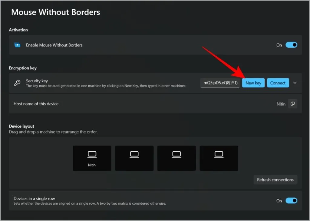 Générer une clé de sécurité sur Mouse Without Borders