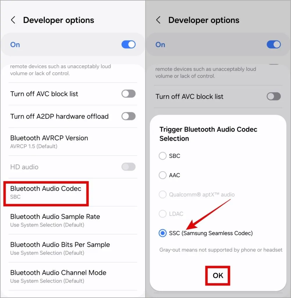 Cambia il codec audio Bluetooth su Android