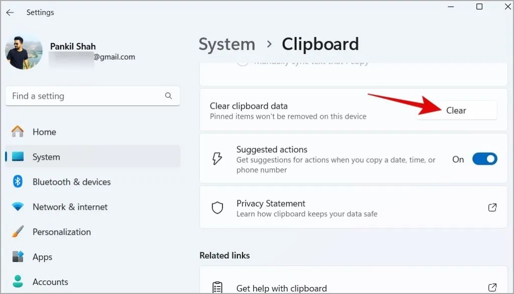 Borrar datos del portapapeles en Windows 11