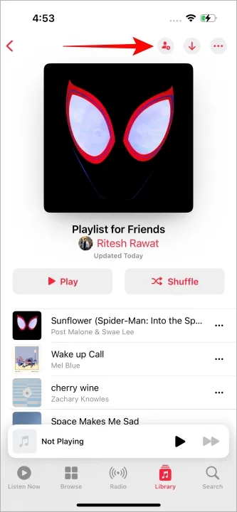 Значок совместной работы в Apple Music