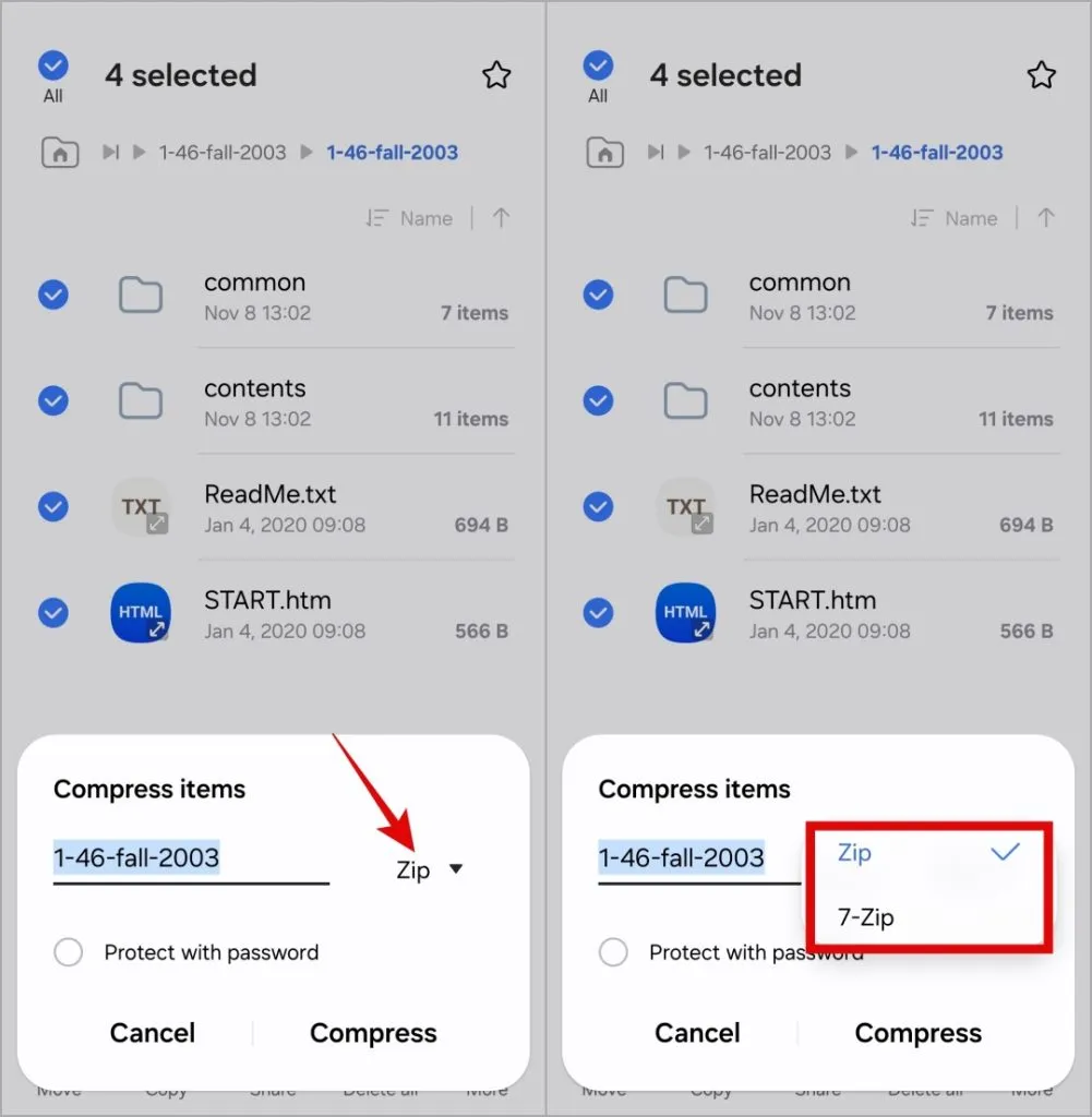 在 Samsung Galaxy 手機上建立 ZIP 文件