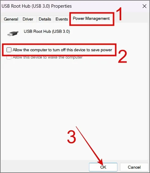 Deaktivieren Erlauben Sie dem Computer, dieses Gerät auszuschalten, um Strom zu sparen