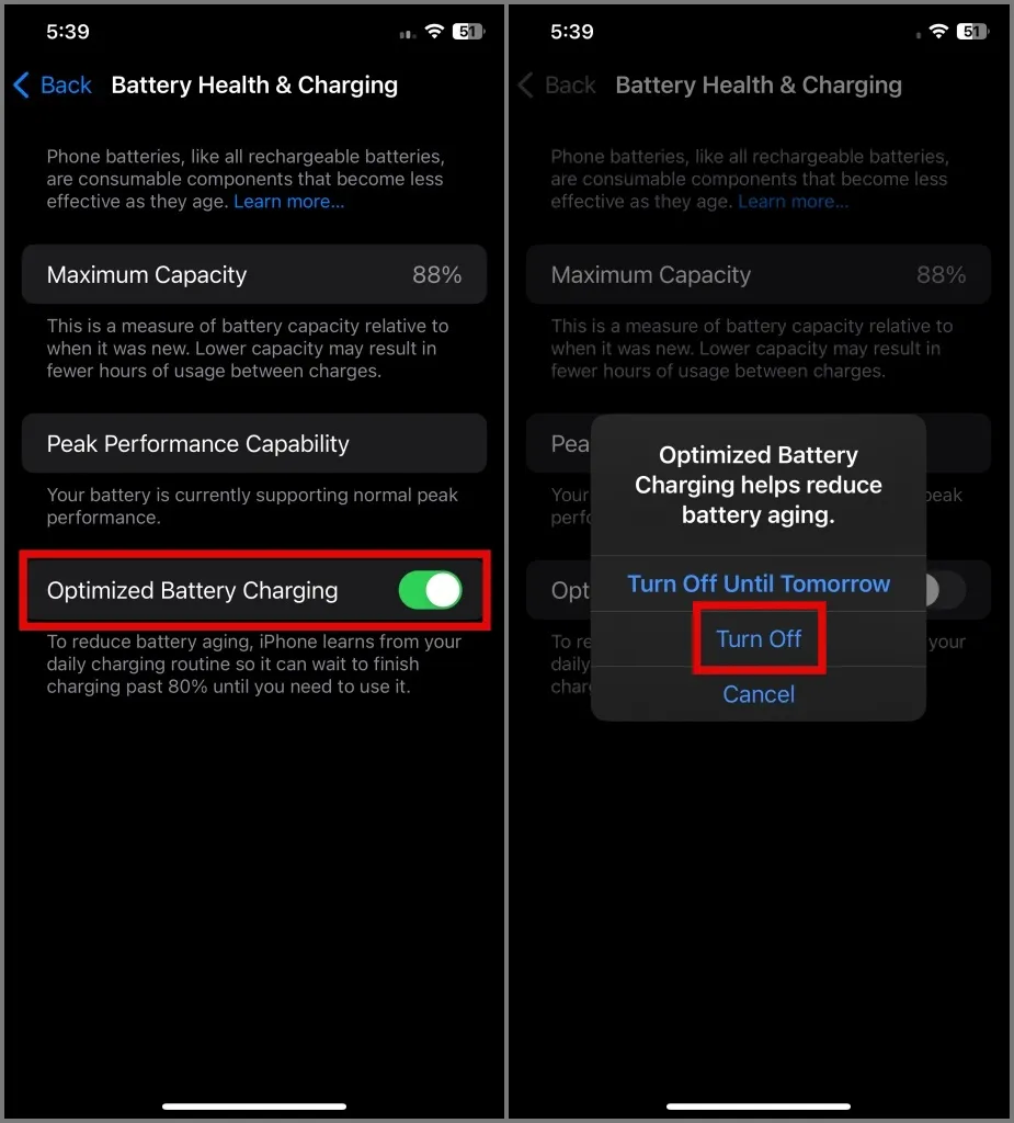 Désactiver la charge optimisée de la batterie sur iPhone