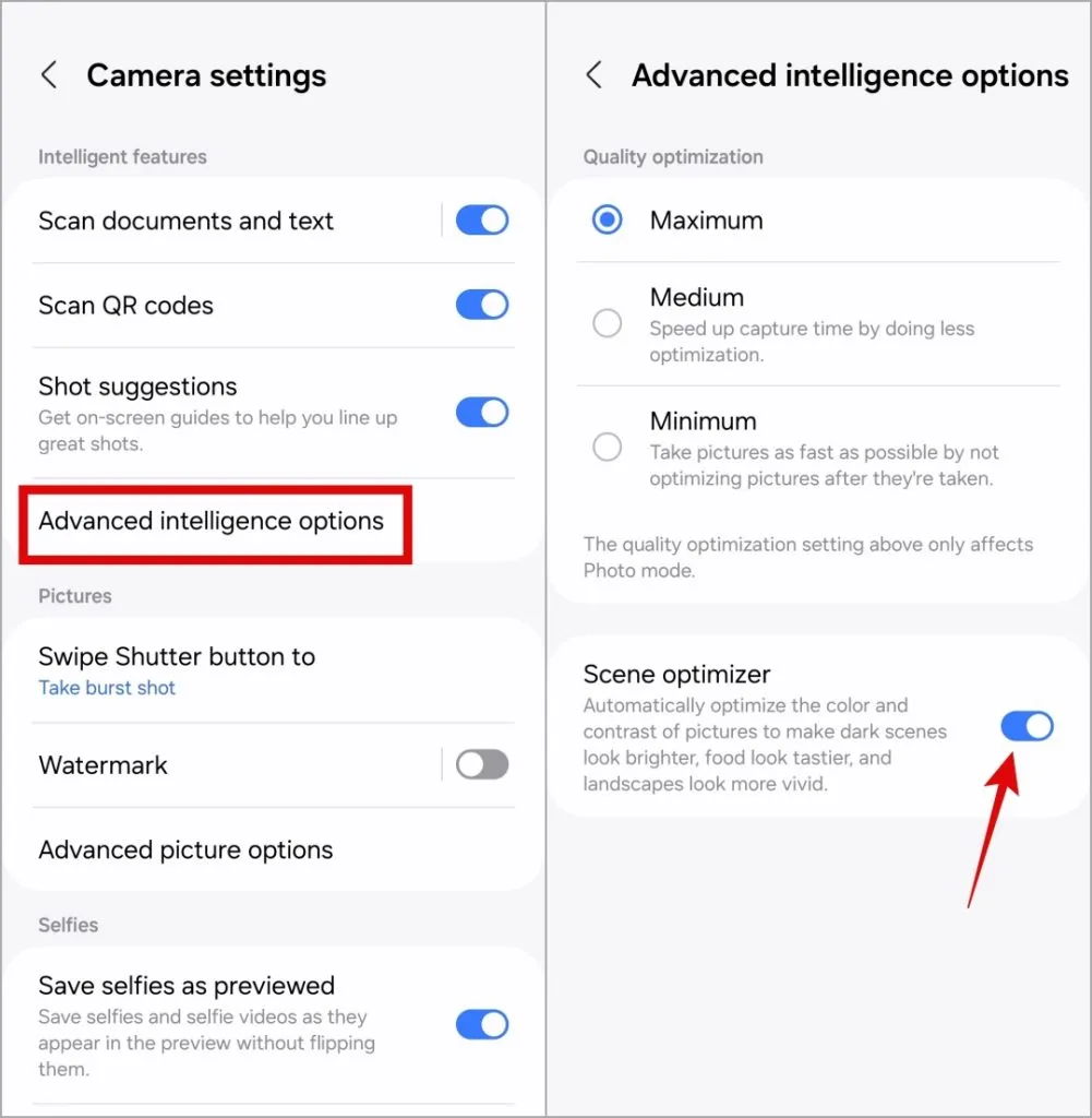 Poista Scene Optimizer käytöstä Samsung Galaxy -puhelimessa