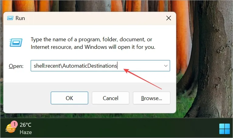 ouverture du dossier de destinations automatiques sous Windows