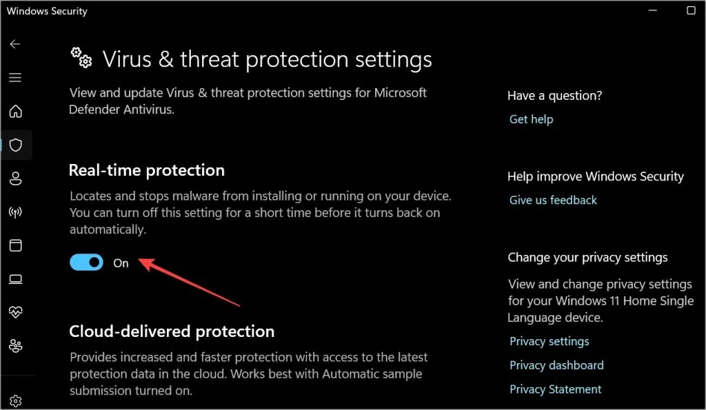 désactiver la protection en temps réel dans Windows sécurité dans Windows