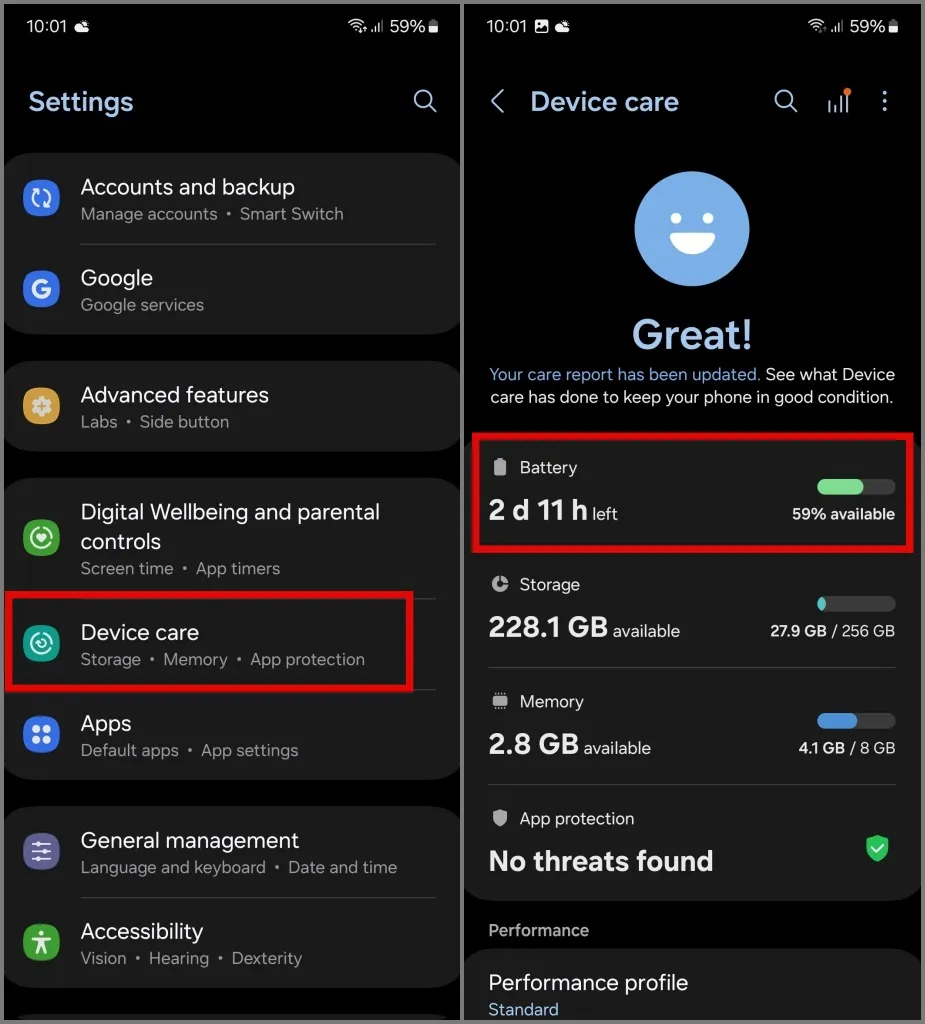 Accédez aux paramètres de la batterie sur Android