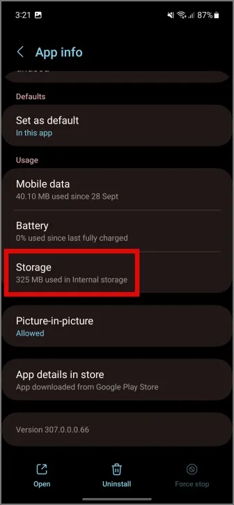 Gå til Instagram Storage Settings