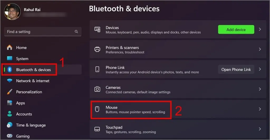 Accédez aux paramètres de la souris (Windows 11)