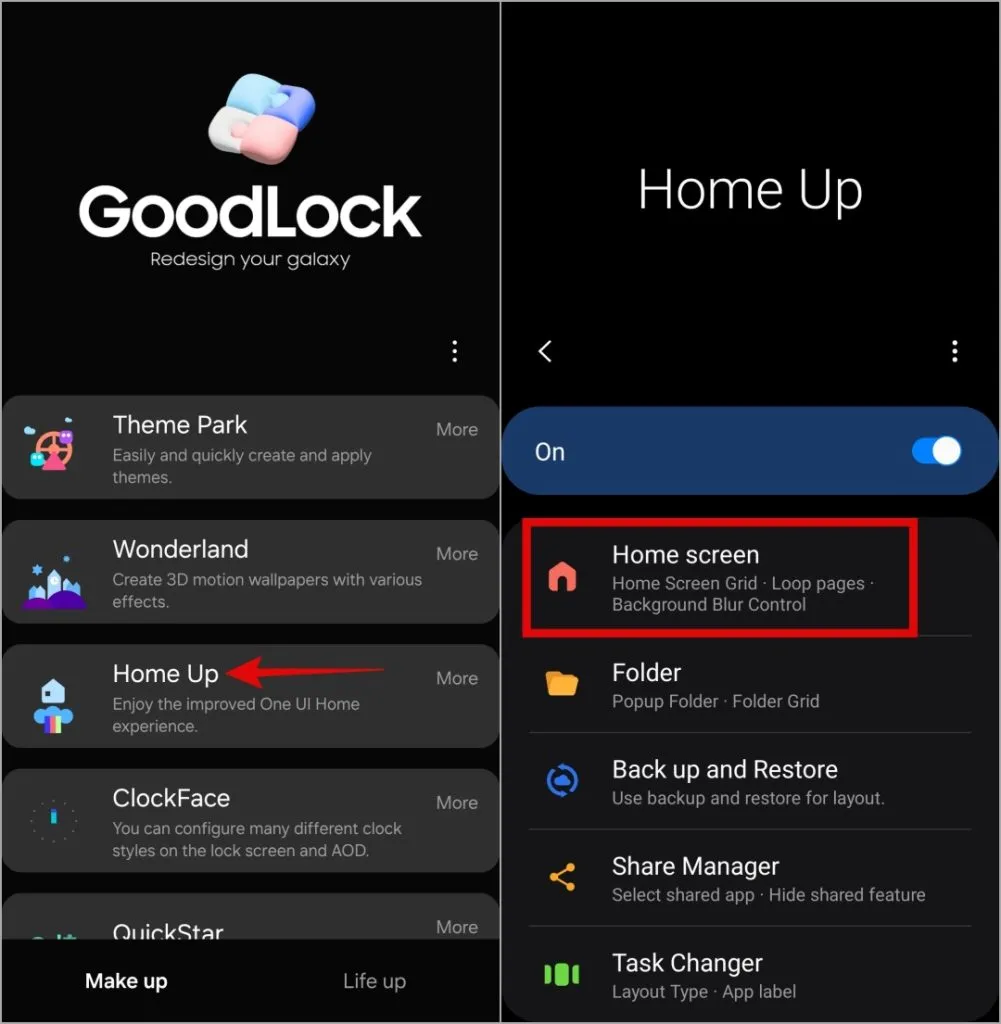 Home Up Modulo Good Lock sul telefono Samsung