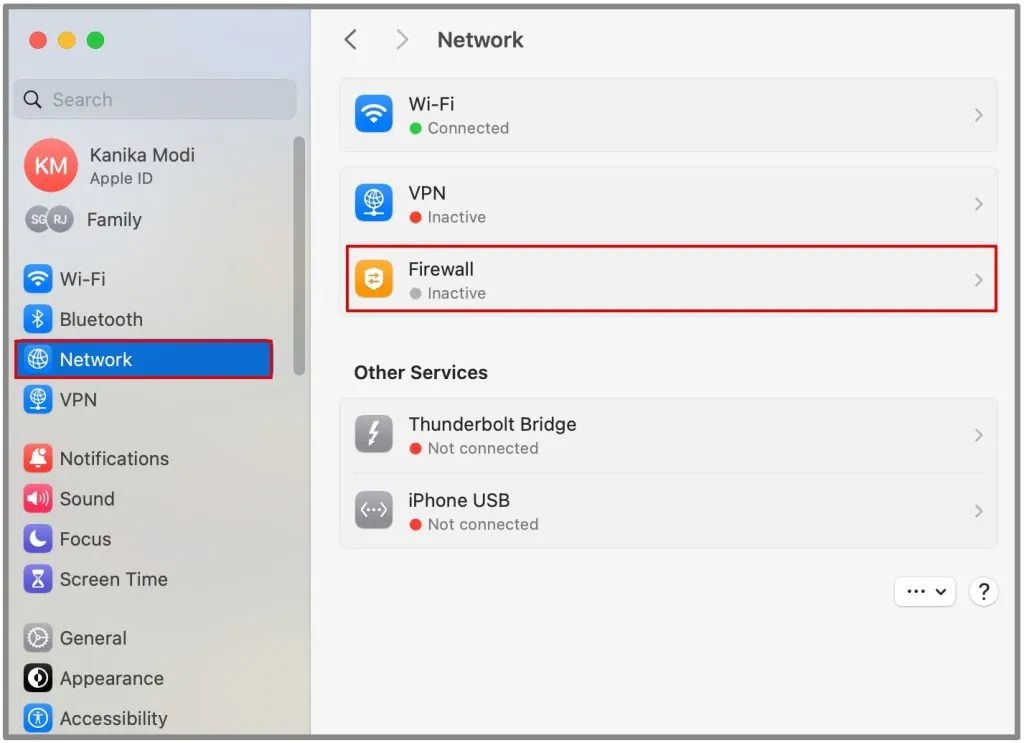 Configurações de firewall no MacBook