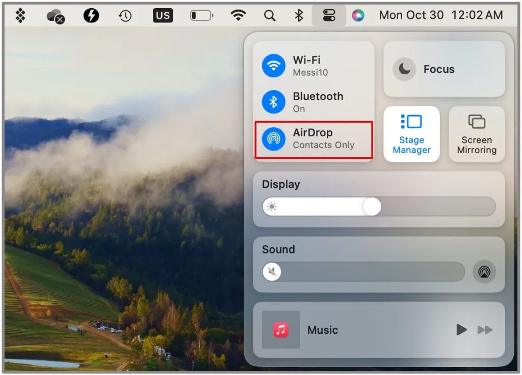 Habilite o AirDrop usando o Control Center