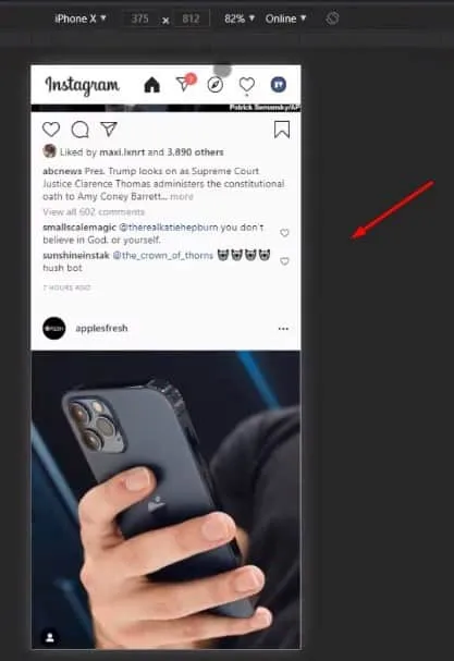 Interfaz móvil de Instagram