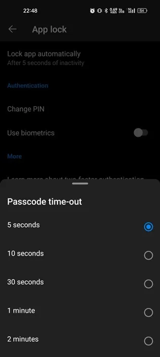 Passcode-Timeout