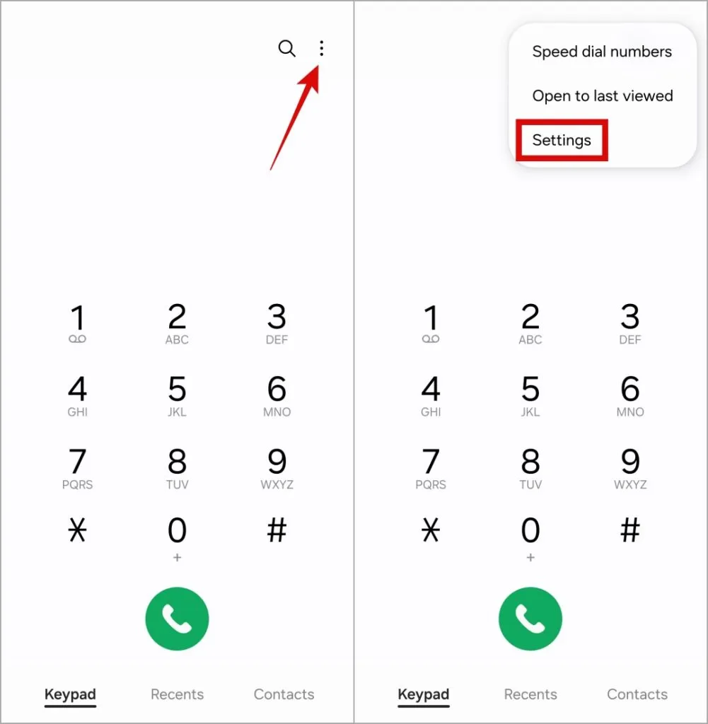 Telefon-App-Einstellungen auf dem Samsung Galaxy Phone