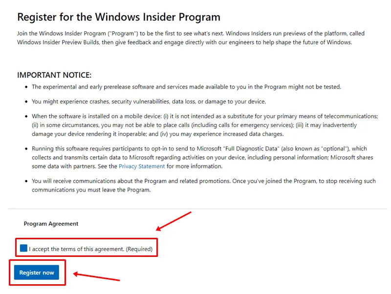 Reģistrējieties programmai Windows Insider