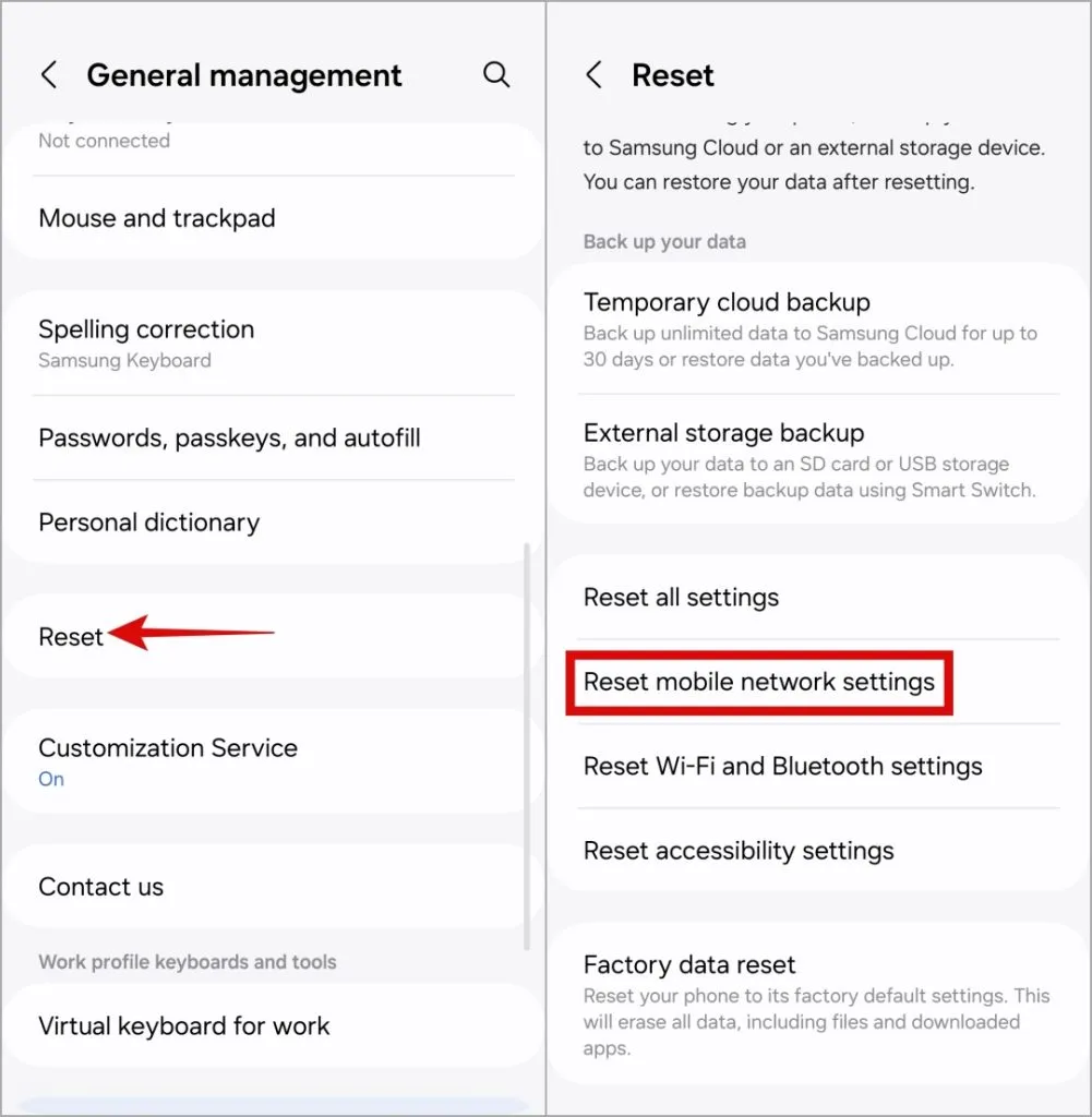 Redefinir as configurações de rede móvel no telefone Samsung Galaxy