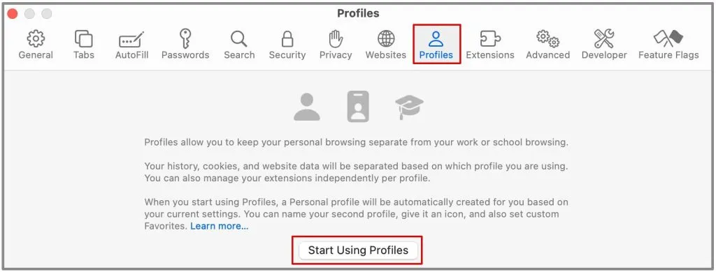 започнете да използвате профили в safari на mac