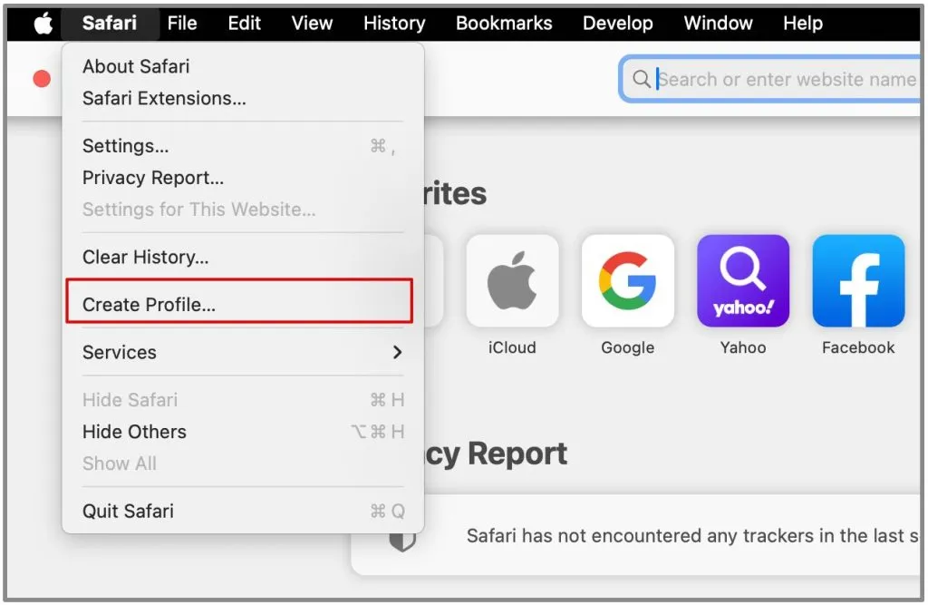 criar perfil nas configurações do Safari