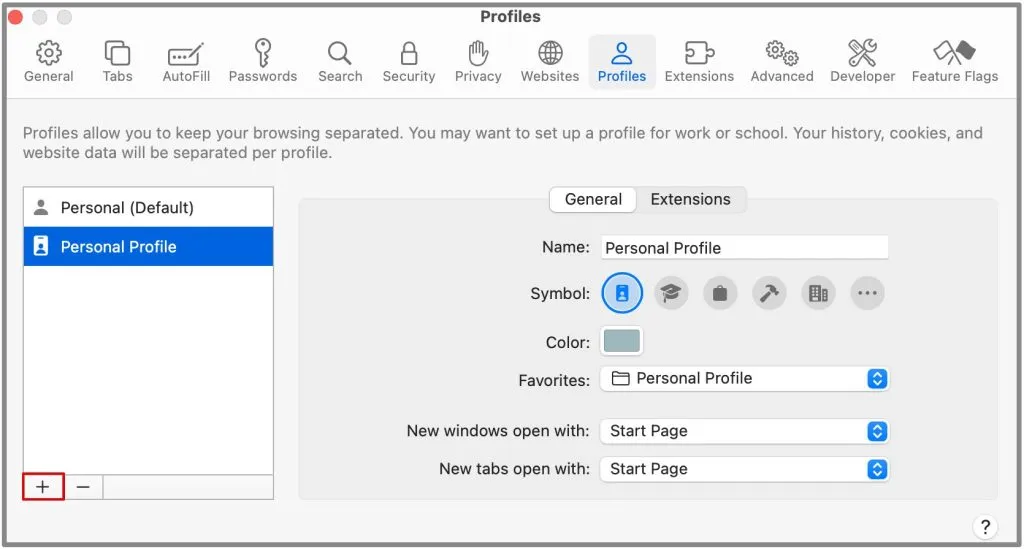 editar perfiles en safari en mac