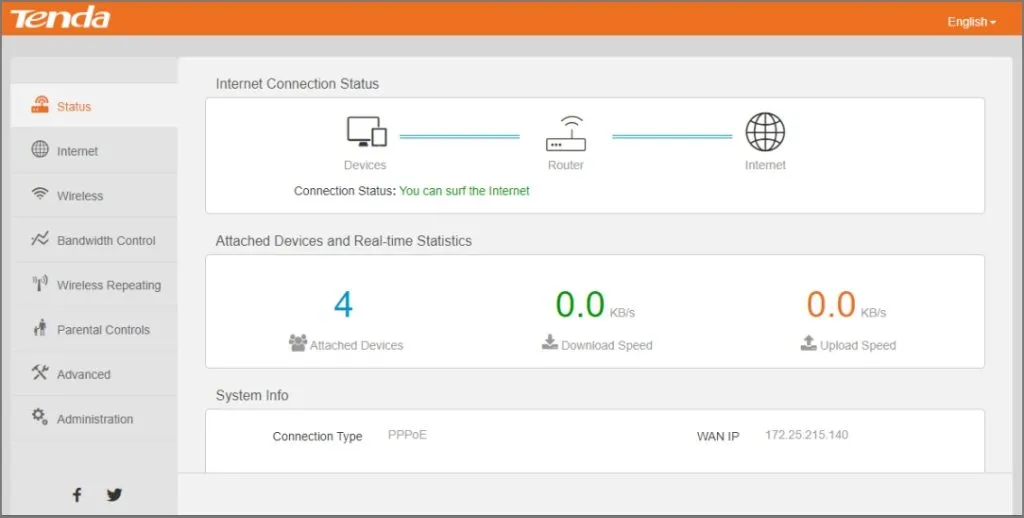 Impostazioni del router accessibili dal browser