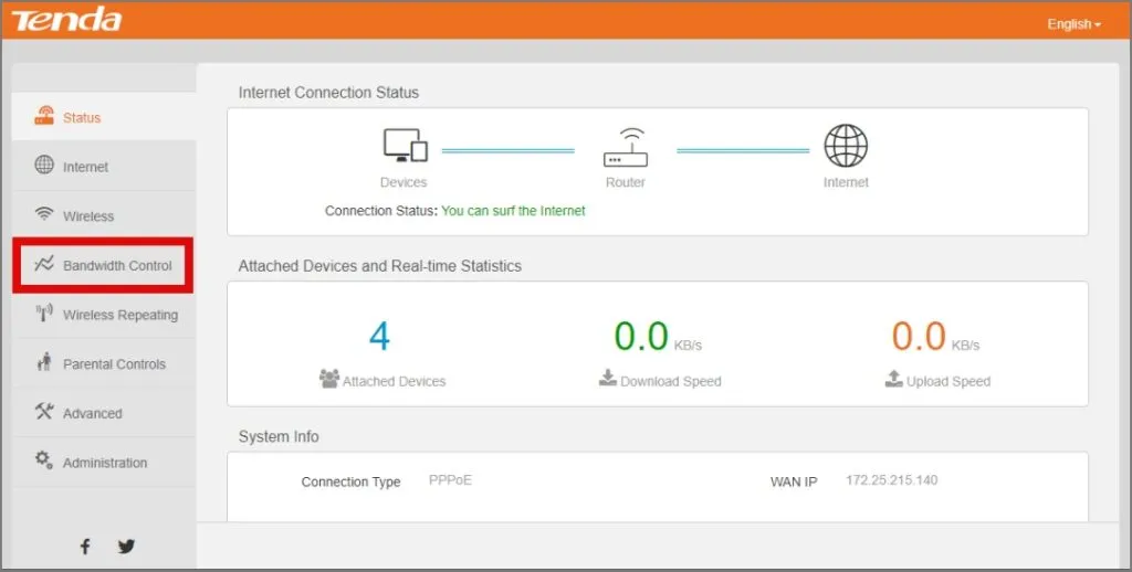 Controle de largura de banda nas configurações do gateway do roteador