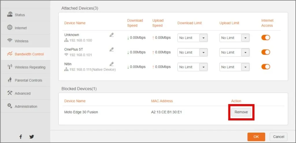 Wi-Fi ブロックリストから電話を削除する