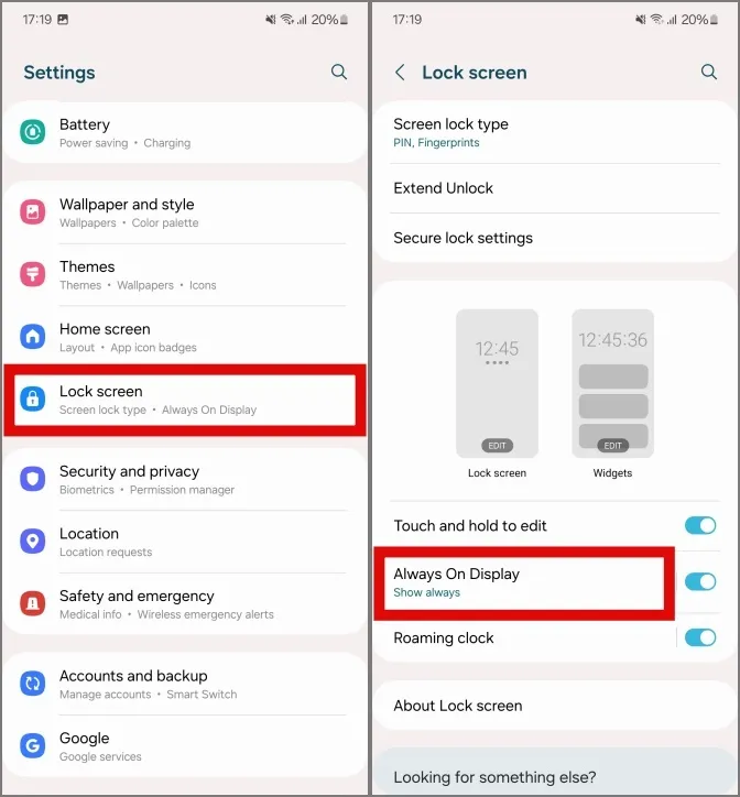 cambiar la configuración de pantalla siempre activa en teléfonos samsung galaxy