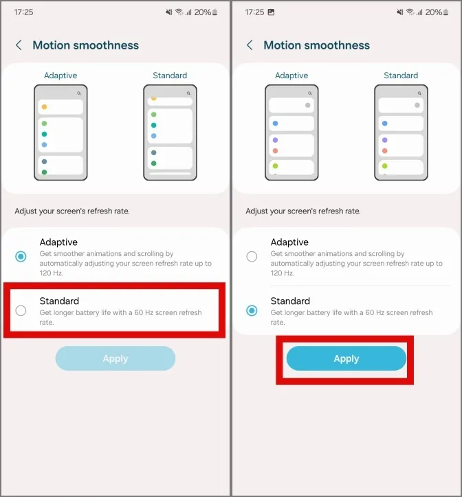 modifica della fluidità dei movimenti allo standard nei telefoni Samsung Galaxy