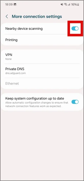 desactivar el escaneo de dispositivos cercanos en el teléfono Samsung Galaxy