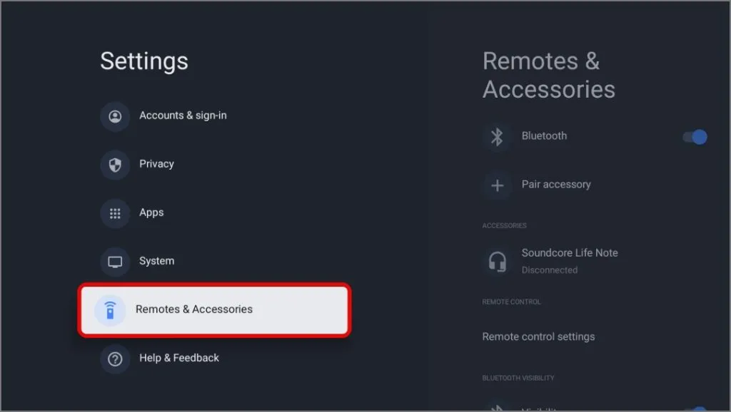 telecomandi e amp; menu degli accessori nelle impostazioni di Google TV